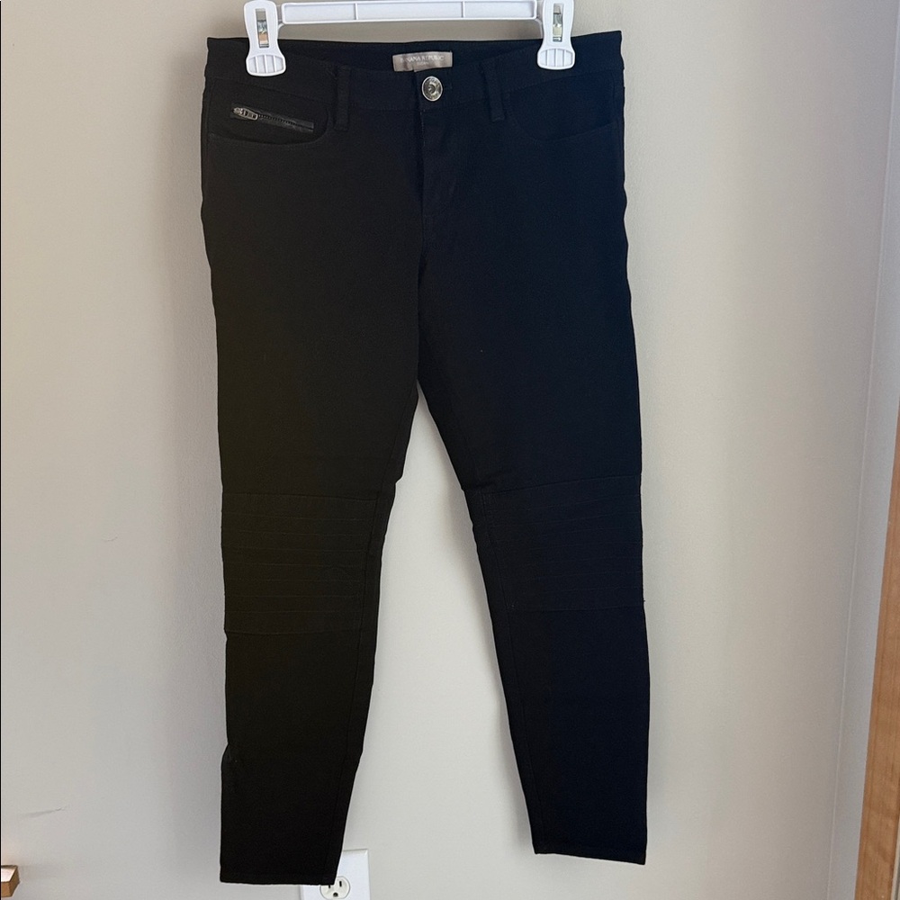 Banana Republic Black Sloan Pants w/Riding Style at Knees and Leather Detail